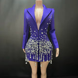 Purple blazer dress with rhinestones